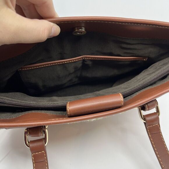 Etienne Aigner Woven Striped Purse Shoulder Bag Brown 10" X‎ 9"X 4" Bag Charm - Picture 11 of 16